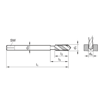 Метчик машинный М20х1,5 со спиральной канавкой 15° по нержавеющей стали для глухих отверстий форма C ISO2/6H HSS-E покрытие TiN Guhring